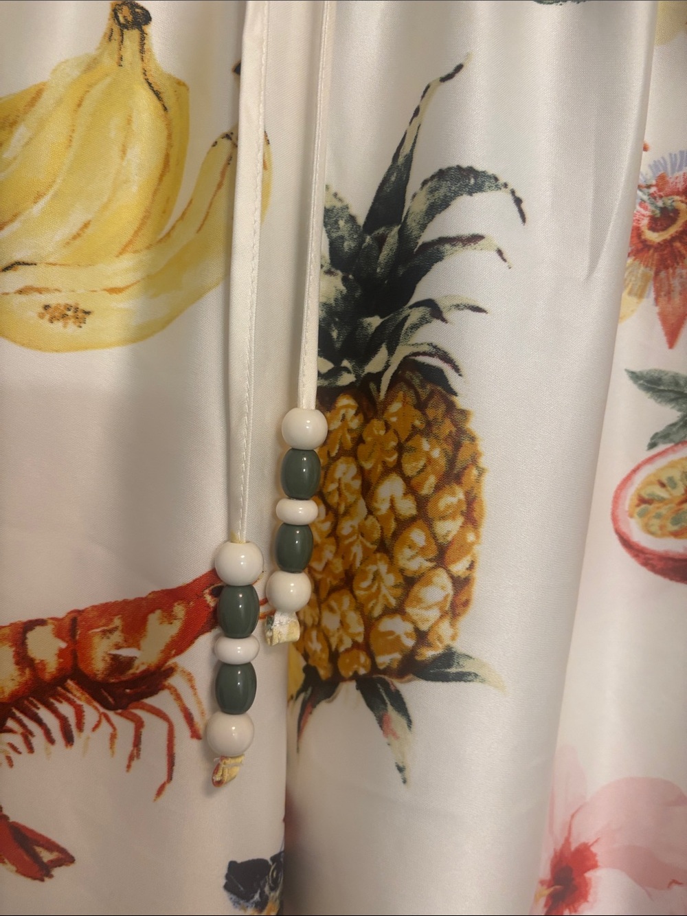 Women's soft wide leg Cream Tropical-Print Satin Maxi pants - Picture 2 of 5